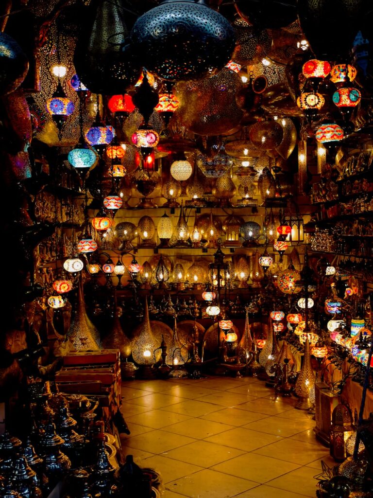 colorful moroccan lanterns in marrakech souk