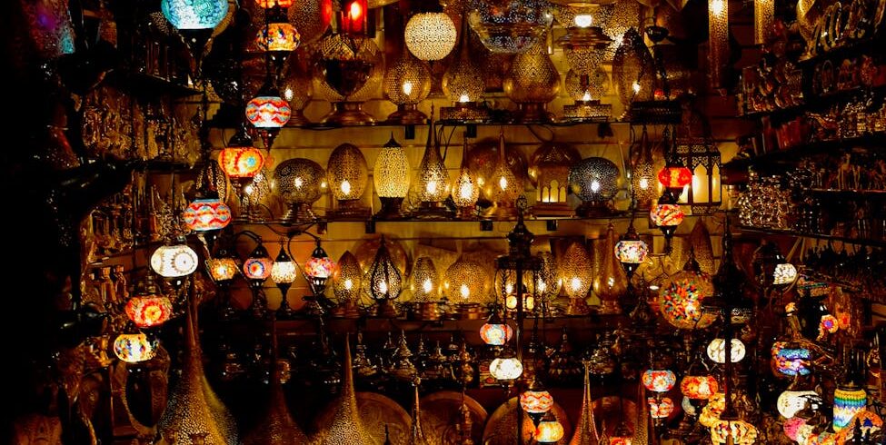 colorful moroccan lanterns in marrakech souk
